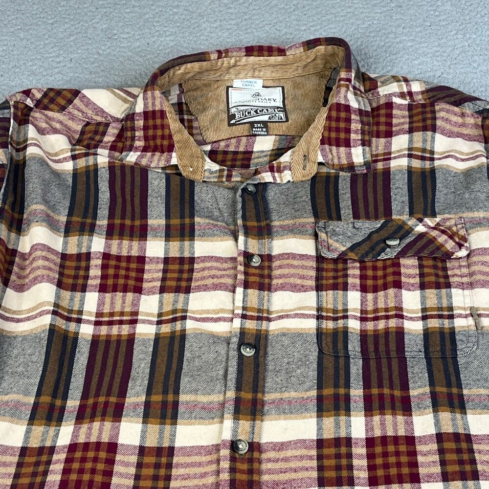 LEGENDARY WHITETAILS Shirt Men 2XL Red Beige Flannel Button Corduroy Collar